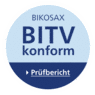 Bikosax-Prüfsiegel der DZB Leipzig mit Verlinkung auf das pdf des Prüfberichts