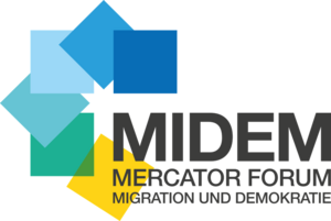 Logo von MIDEM Mercator Forum Migration und Demokratie in Blaustufen, grün und gelb