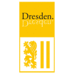 Gelb-schwarz-weißes Logo der Landeshauptstadt Dresden