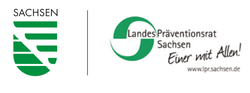 Modernes Landessignet des Freistaats Sachsen in grün und Logo des Landespräventionsrats in grün