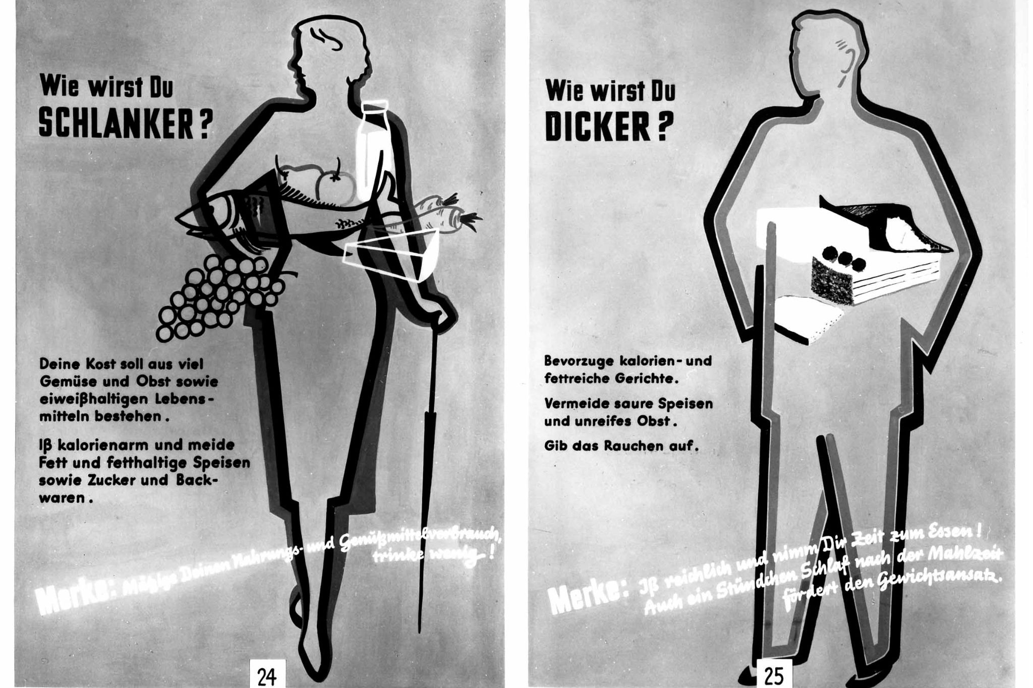 Ausstellungstafeln zum Thema Gewichtszunahme und Gewichtsabnahme